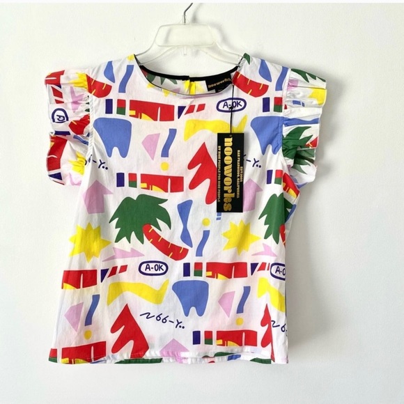 Nooworks Ruffle Sleeve A-Ok White Blouse Top NWTs size large - Picture 3 of 10